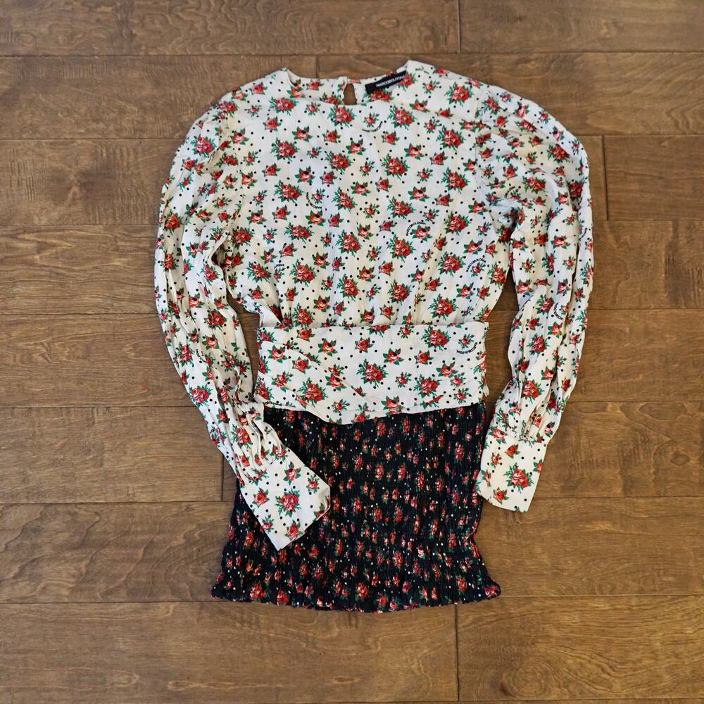 Marco Bologna Floral Rose Polka Dot Mini Dress Made in Italy Est XS/S Wedding